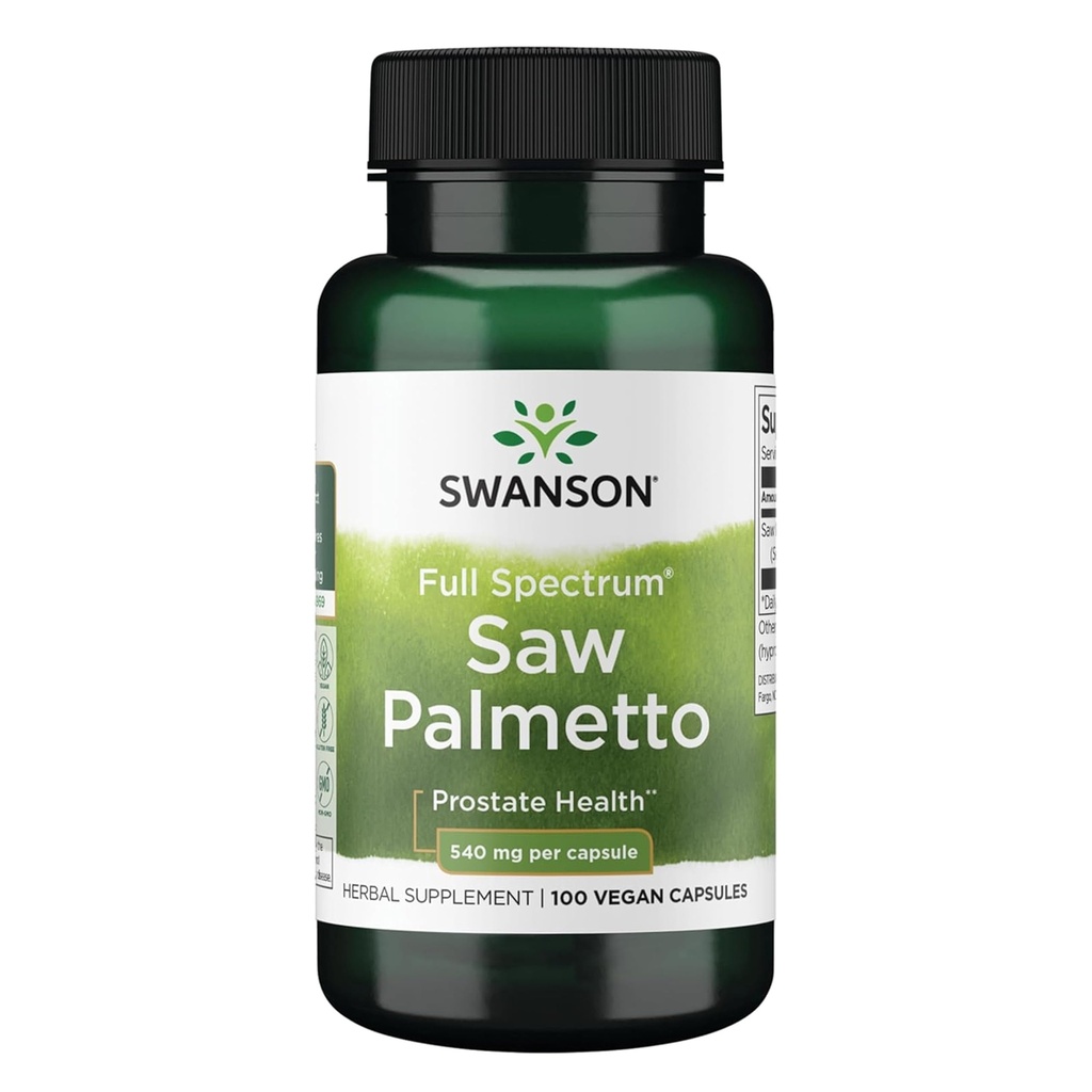 Swanson Saw Palmetto - Zeliščni dodatek Promocija moške prostate Health Support - Natural Hair Supplement & Sein Health Support - 540 mg 100 kapsul