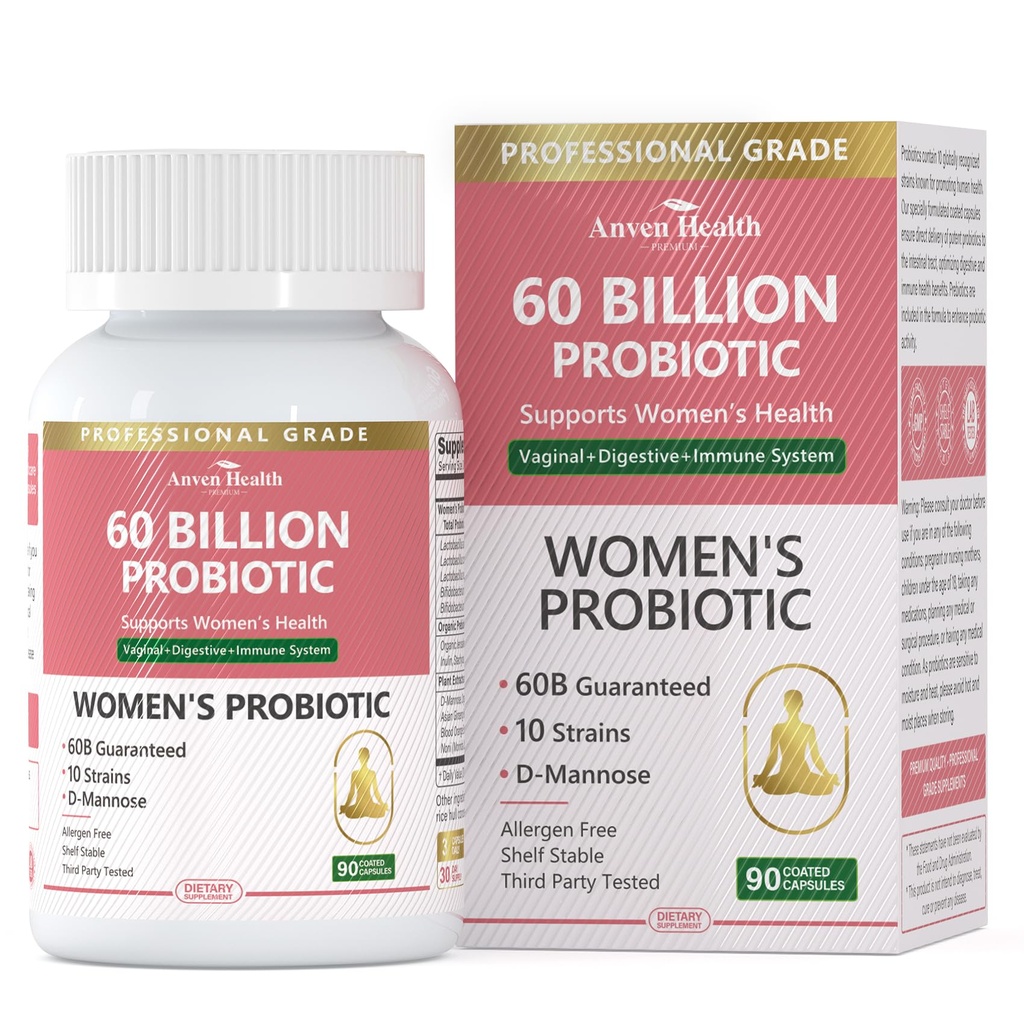 Probiotiki in organski prebiotiki za ženske pH ravnovesje in prebava- 60 milijard CFU vaginalni probiotiki z brusnično D-mannozo, Vegan & Non-GMO za urein Tract & Imune 