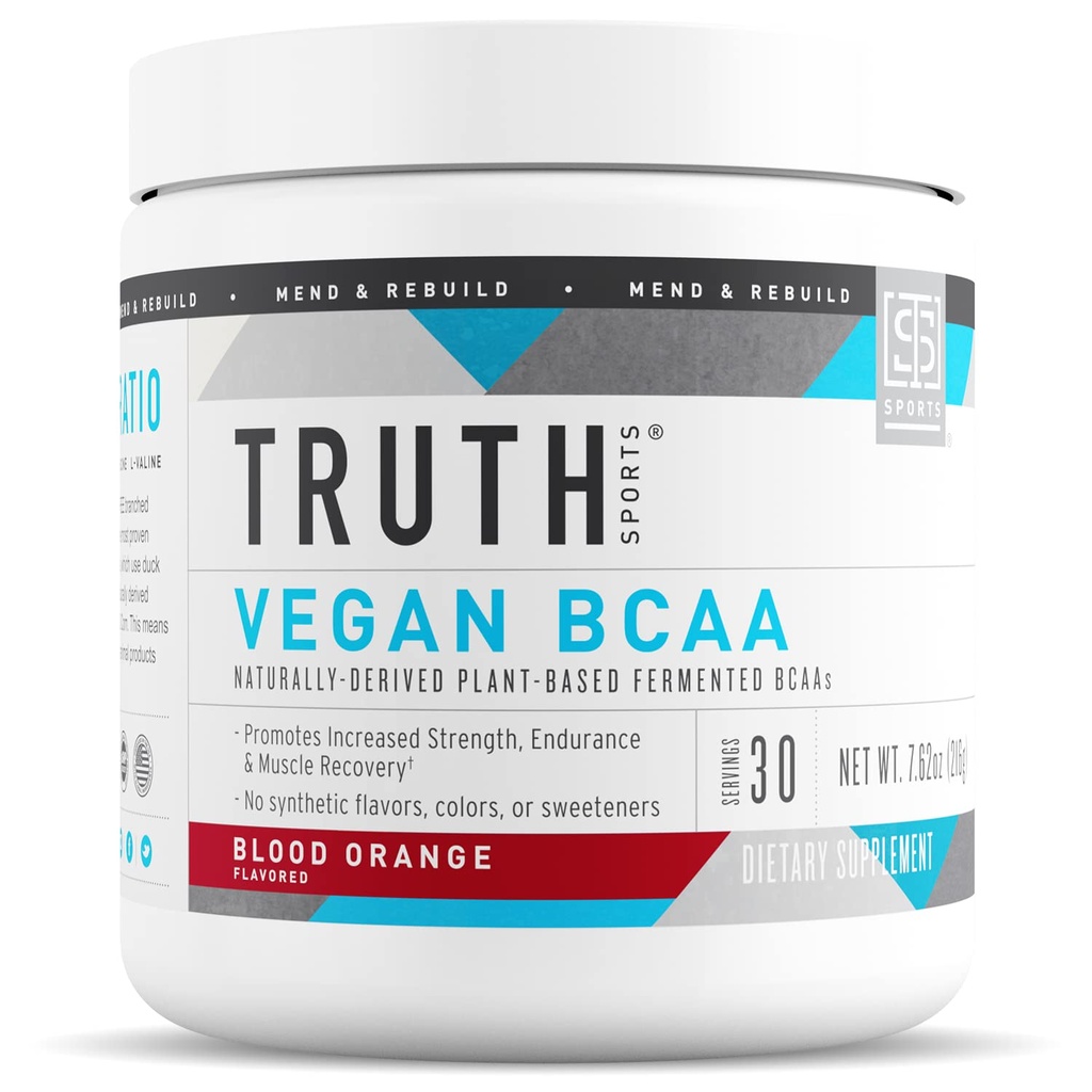Resnica Nutrition Vegan BCAA Powder- 2:1:1 Razmerje Naravni BCAA Aminokisline Powder for Energy, Muscle Building, Post Workout Recovery Drink for Muscle Recovery (Krvava pomaranča, 30 Serving)