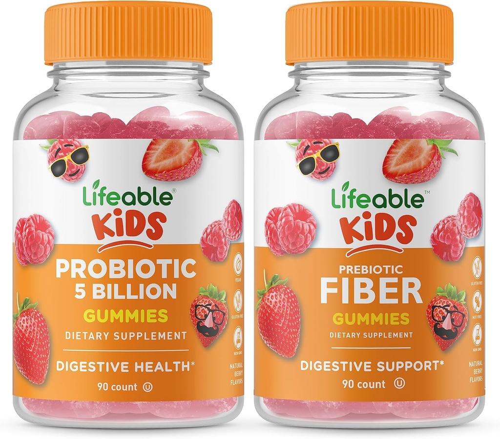 Življenjski probiotiki 5 milijard otrok + Prebiotične vlaknine otroci, Gummies Bundle - odlično degustacijo, Vitamin dopolnilo, Gluten brezplačno, GSO brezplačno, Žvečljivi Gummy