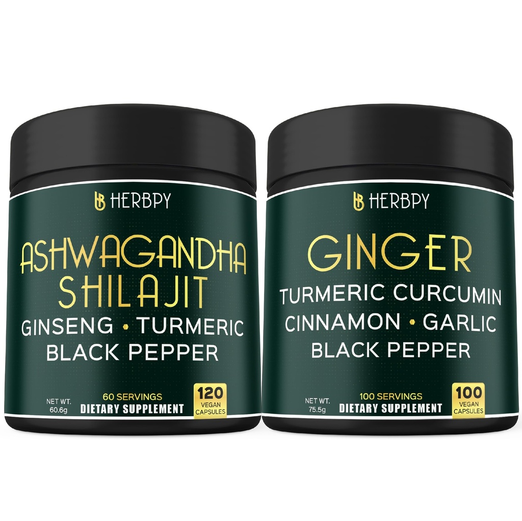 Bundle 5in1 Ashwagandha Shilajit & 5in1 Ginger Supplement - Podpora srce, Prebava zdravje in imunski