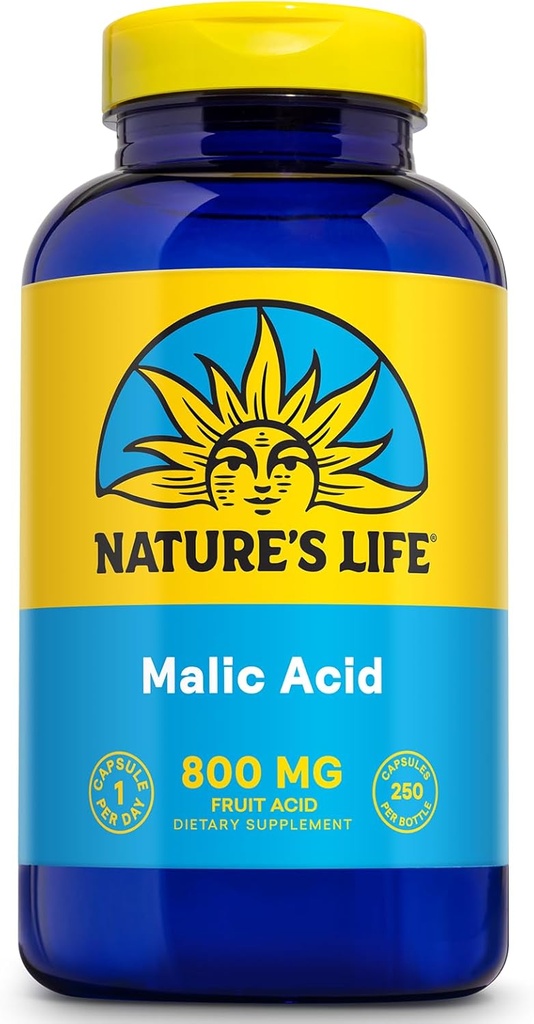 Življenje narave Malična kislina dodatek 800 mg - Zdrava mišična funkcija in celična energija podpora - Prehranska sadna kislina - 60-dnevni denar nazaj garancije, laboratorij preverjen - 250 Serving, 250 Kapsule