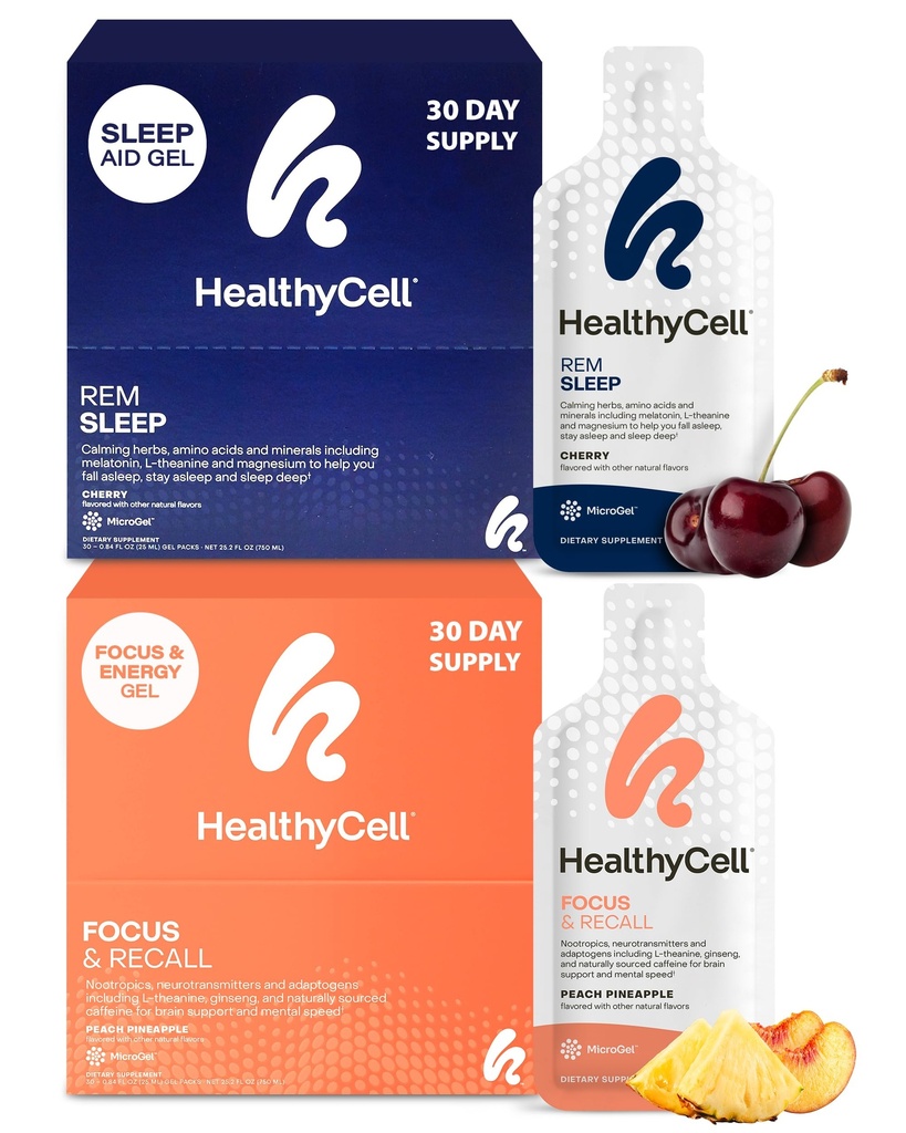 Healthycell REM dodatek za pomoč v spanju + Fokus & Odpoklic možganov dodatek za spomin in fokus paket