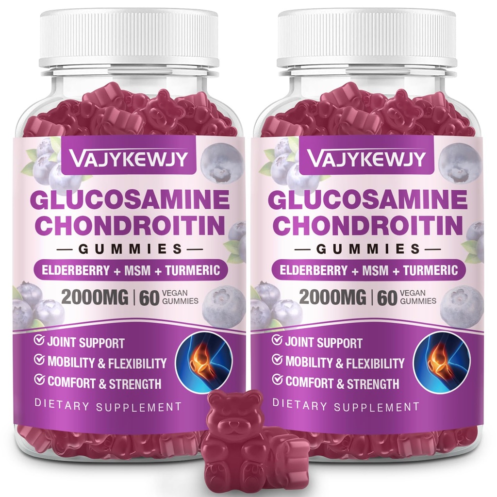 2 Pakiranja 2000mg glukozamin Chondroitin Gumies, ekstra moč glukozamin s Chondroitin MSM & Kurkurja, skupna podpora dodatek, antioksidant imunske podpore - 120 Gumies