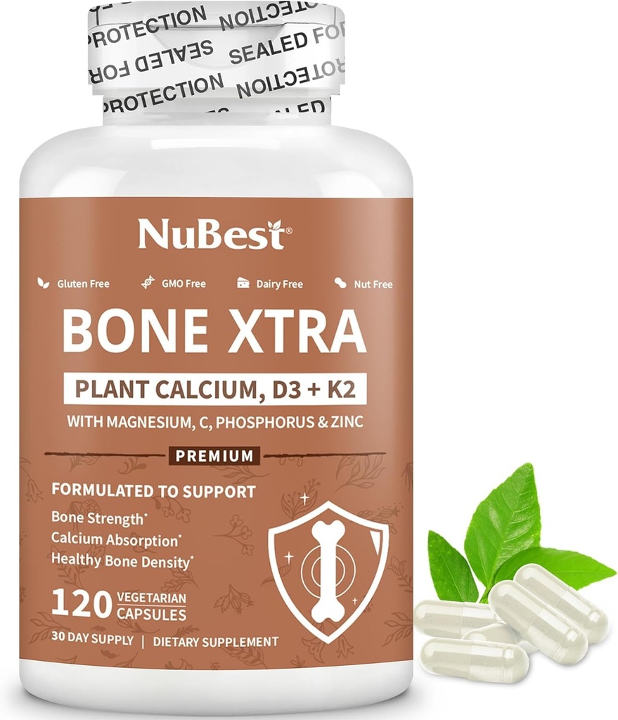 NuBest Bone Xtra - Rastlinska kostna moč, Stroncijev ojačevalec s stroncijevim citratom, kalcij, magnezij iz morskih alg, fosfor, vitamin C, K2, D3 