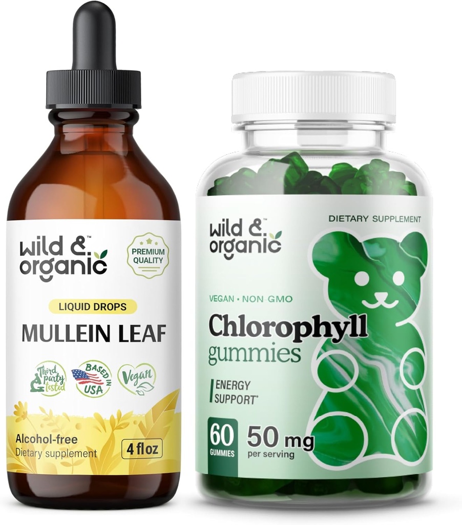 Wild & Organic Mullein kapljice 4 oz & klorofil Gumies 60 Chews