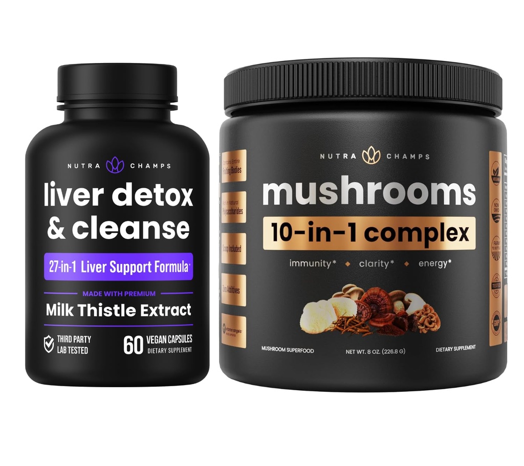 NutraChamps razstrupljanje jeter in gob v prahu - Kognicija, Detox in imuniteta paket