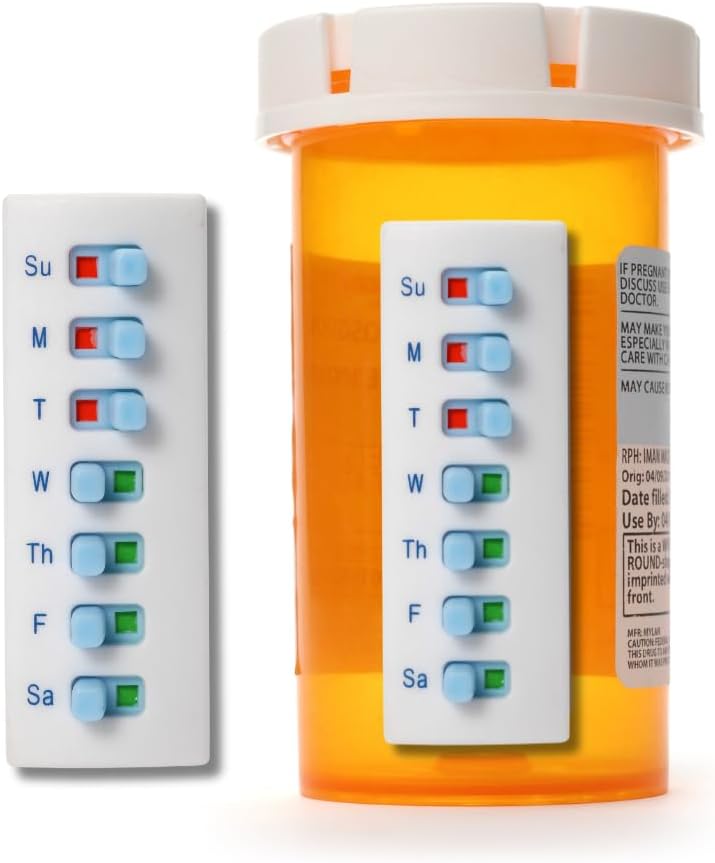 Lupino in palico je mogoče ponovno polniti za 12 +, tablete/zdravilo/vitamin/Pet Med Tracker & Opomnik, Pripnite na svojo steklenico, Organizator-free, Curved-Back (bela, 2-Pack)