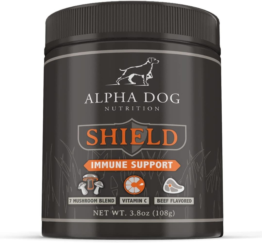 Alergija ščit Imunska podpora za pse, ki jih Alpha Dog Nutrition - 7 Prehranske gobe Powder Complex + Vitamin C za povečanje imunitete - Do 120 Serving za majhne plemenske pse, 108g