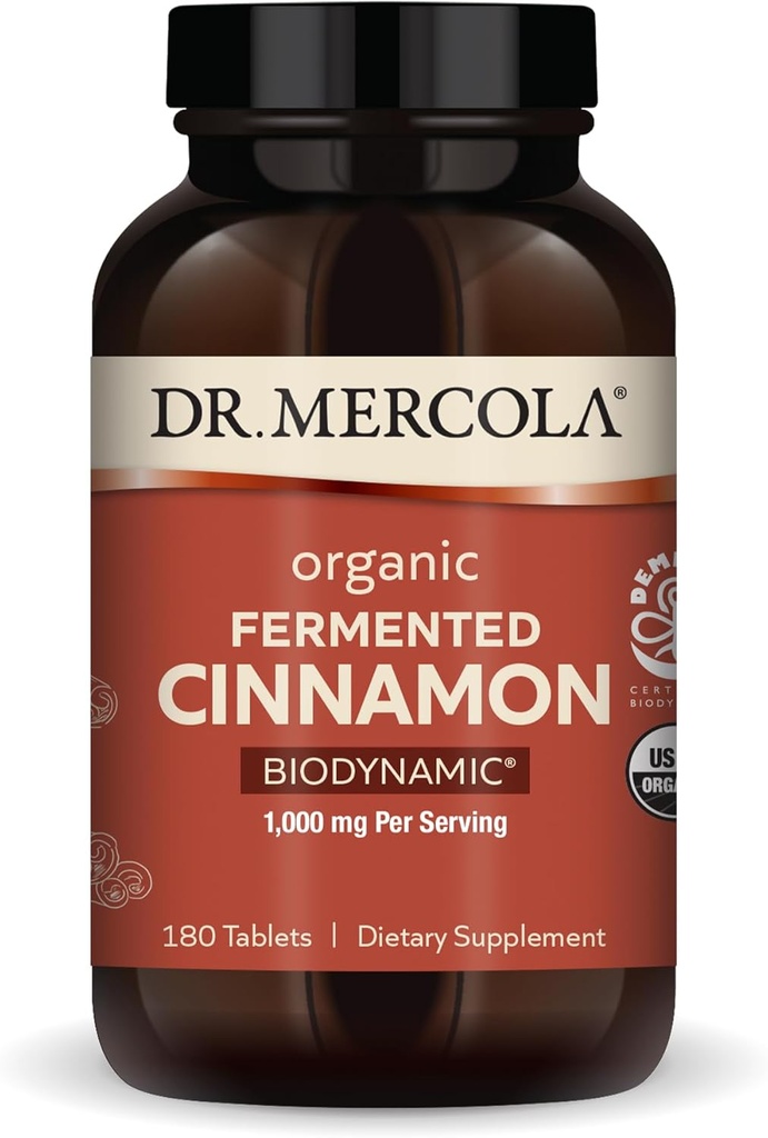 Dr. Mercola Biodinamični organski fermentirani cimet - podpira metabolično zdravje - visokoflavonoidni cimetov ekstrakt - USDA Organic, Non-GMO, Gluten-free & Soy-free - 180 tablet