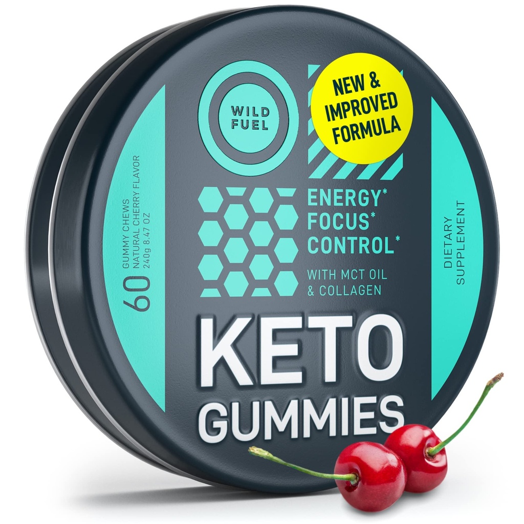 MCT Oil Keto Gumies Kolagen Presnova Booster - Pred treningom Gummy Energy Chews Keto Candy - Fizična in mentalna energija, Nizka karb, Nizka kalorie - 60 Cherry Collagen Gumies za ženske in moške