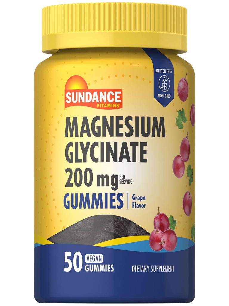 Sundance Magnesium Glycinate Gummies | 200mg | 50 Count | Grape Flavor | Vegan, Non-GMO, and Gluten Free Supplement