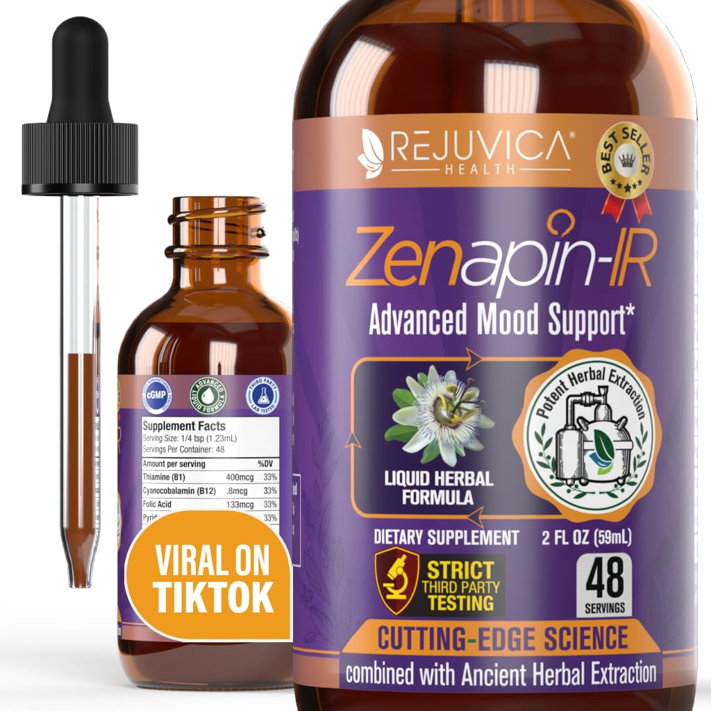 Rejuvica Zdravje Zenapin IR - Napredna podpora razpoloženju Tekoči dodatek - Kava Kava, Ashwagandha, Pasijonka, Kamilica, B-Vitamini in več