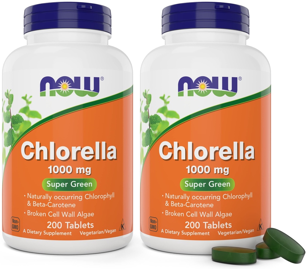 Zdaj Klorella 1000mg tablete - 200 Število (paket od 2) - Naravni Occurring klorofil, Beta-karoten - Non-GMO, Vegan - Zelena Super Hrana dodatek za ženske in moške