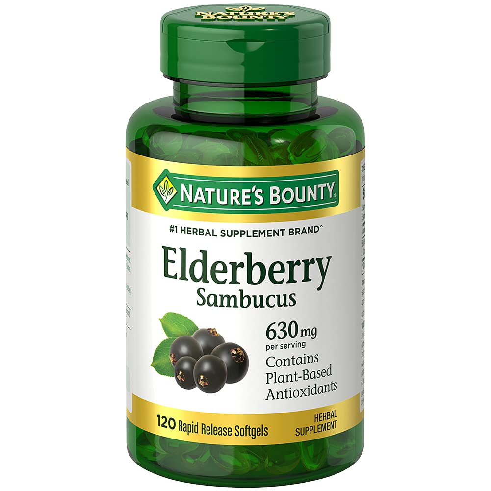 Narava Bounty Sambucus Elderberry Zeliščni dodatek, hitro sproščanje softgels, 630 mg na postrežbo, 120 grof