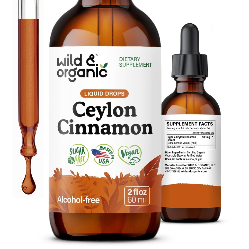 Divji in organski cimetov ekstrakt tekoče kapljice 500mg - tekoči cimet dodatki za splošno podporo - Cinamomum Verum Bark Tinkture - Vegan, sladkor in alkohol brez, Non-GMO - 2 fl oz