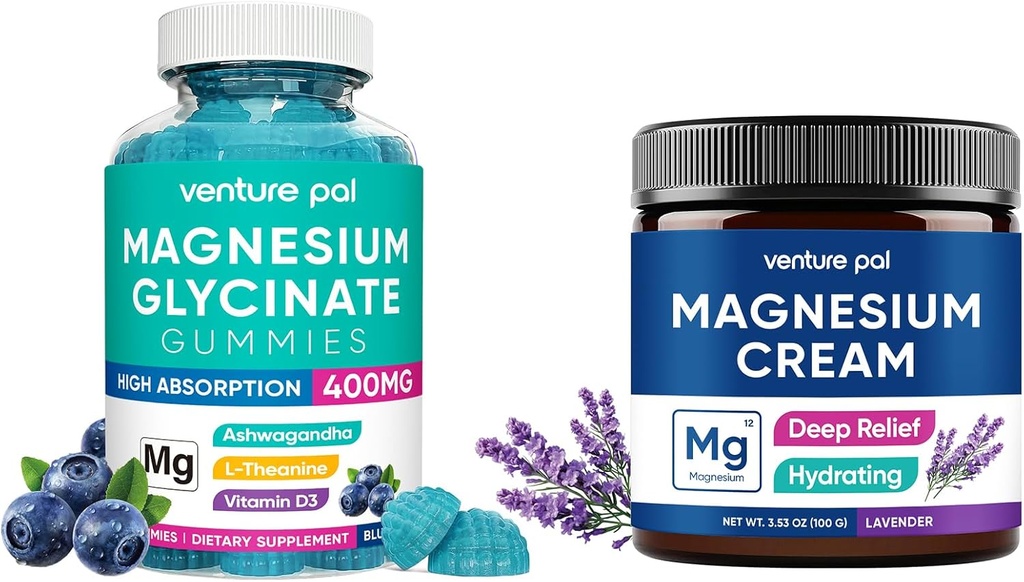 Magnezij Glycinate Gumies z Ashwagandha, Magnezijev krema - spanje, mišice Cramp in sprostitev