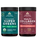 Ancient Nutrition Organic Supergreens Powder, Greens Flavor, 25 Servings + Multi colagen Protein Powder, Jagodna limonada, 24 Serving