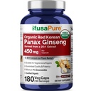NusaPure Red Korean Panax Ginseng 20:1 Extract, 450 mg enakovredno 9.000 mg 180 Veggie Caps (USDA Organic, Non-GMO, Vegan, Vegetarian, Bioperine)