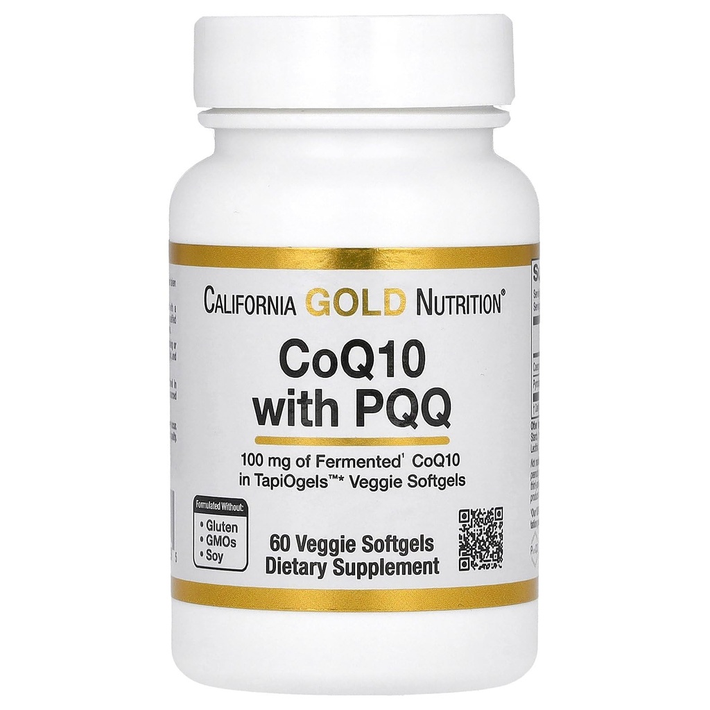 California Gold Nutrition CoQ10 s PQQ, Ubikinon USP, Tapioca Veggie Softgel s sončnično svetlobo Lecitin, 100 mg, 60 Veggie Softgel