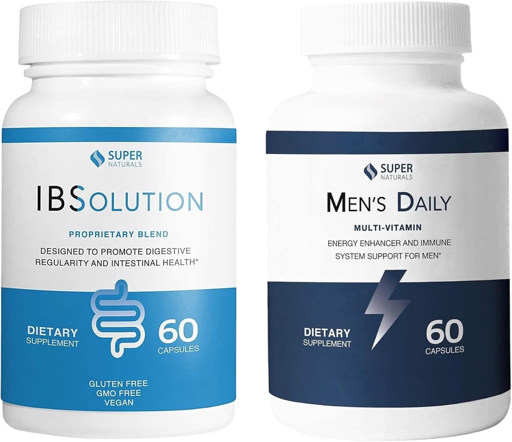 IBSolution in moški multivitaminski paket - vse-naravni dodatek za podporo prebavnega zdravja, plina, napihnjenosti in zaprtosti, Imunski sistem podpora za moške - 60 kapsul, 2-Pack