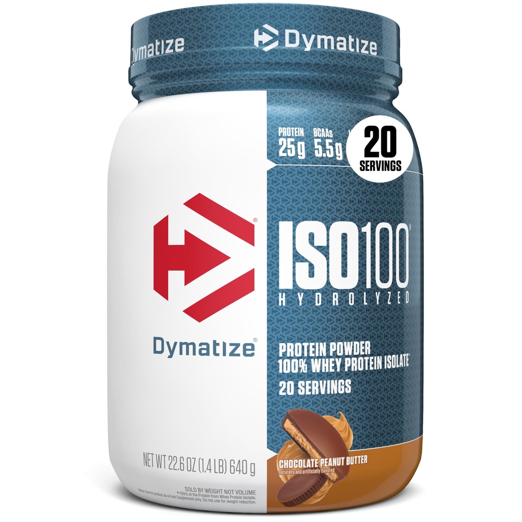 Dymatize ISO100 Whey Protein Powder Izolat, čokoladno arašidovo maslo, 25g beljakovin, 5,5g BCAA, manj kot 120 kal., brez glutena, 1g maščobe, 1g sladkorja, 2g ogljikovega dioksida (20 servingov)