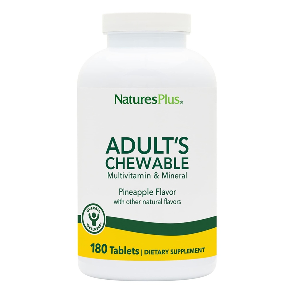 NaturesPlus žvečljivi multivitamin odraslih - 180 vegetarijanske tablete - Ananasov okus - Natural Cela hrana dopolnilo za splošno zdravje, energija - Gluten-free - 180 Služi