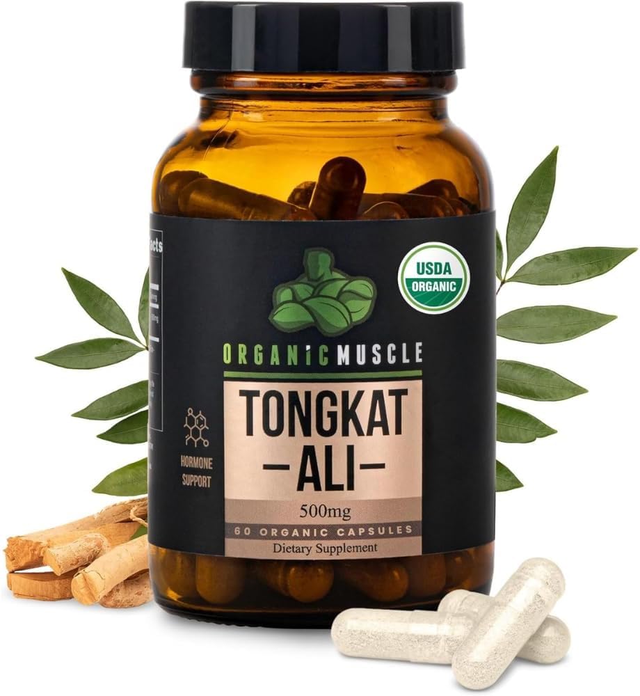 Organic Muscle Tongkat Ali za moške, 500mg - Pure & Potent USDA Eurycoma Longifolia Root Supplement 60 Count – Wild Grown Men's Health Hormone Podpora za moške uspešnosti, Drive & Energizer