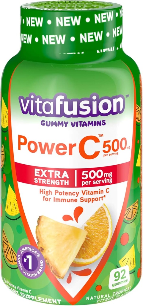Vitafuzija žvečljivi kalcij in vitamin C Gummy Vitamini, aroma sadja, 100 Število in tropski citrus aromatizirani, 92 Število