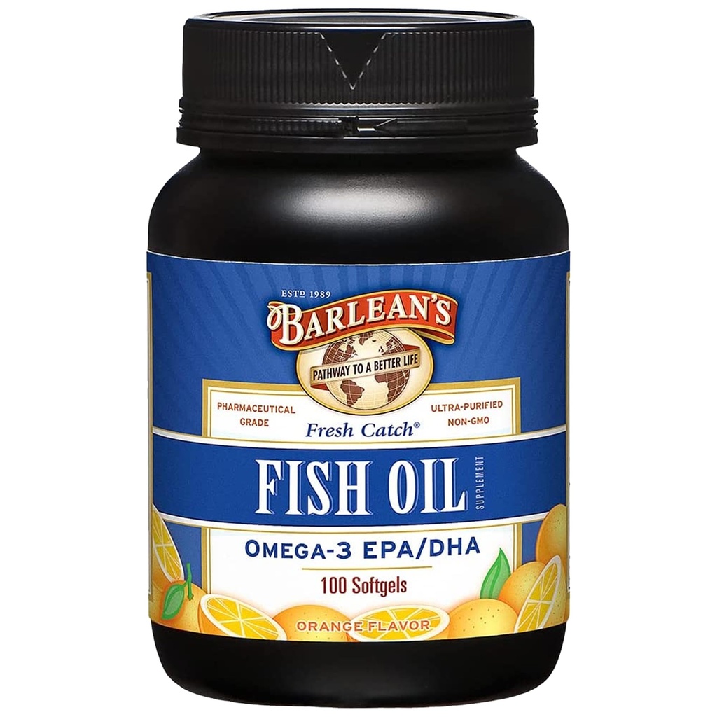 Barlean's Omega 3 ribje olje dopolnila, Dopolnilo Softgels za moške in ženske, 600mg EPA in DHA Maščobne kisline, Oranžna aromatizirana, 100 Število