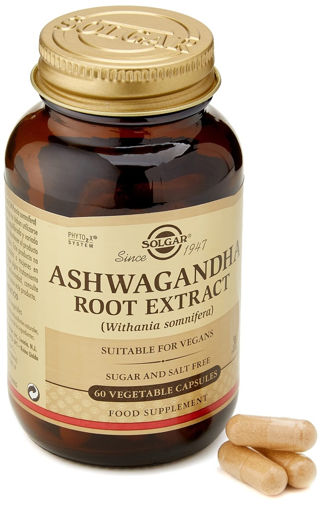 Solgar Ashwagandha Root Extract - 60 Zelenjavne kapsule - Standardizirana popolna moč (SFP) - Non-GMO, Vegan, Gluten & Dairy Free, Kosher - 60 Služabniki