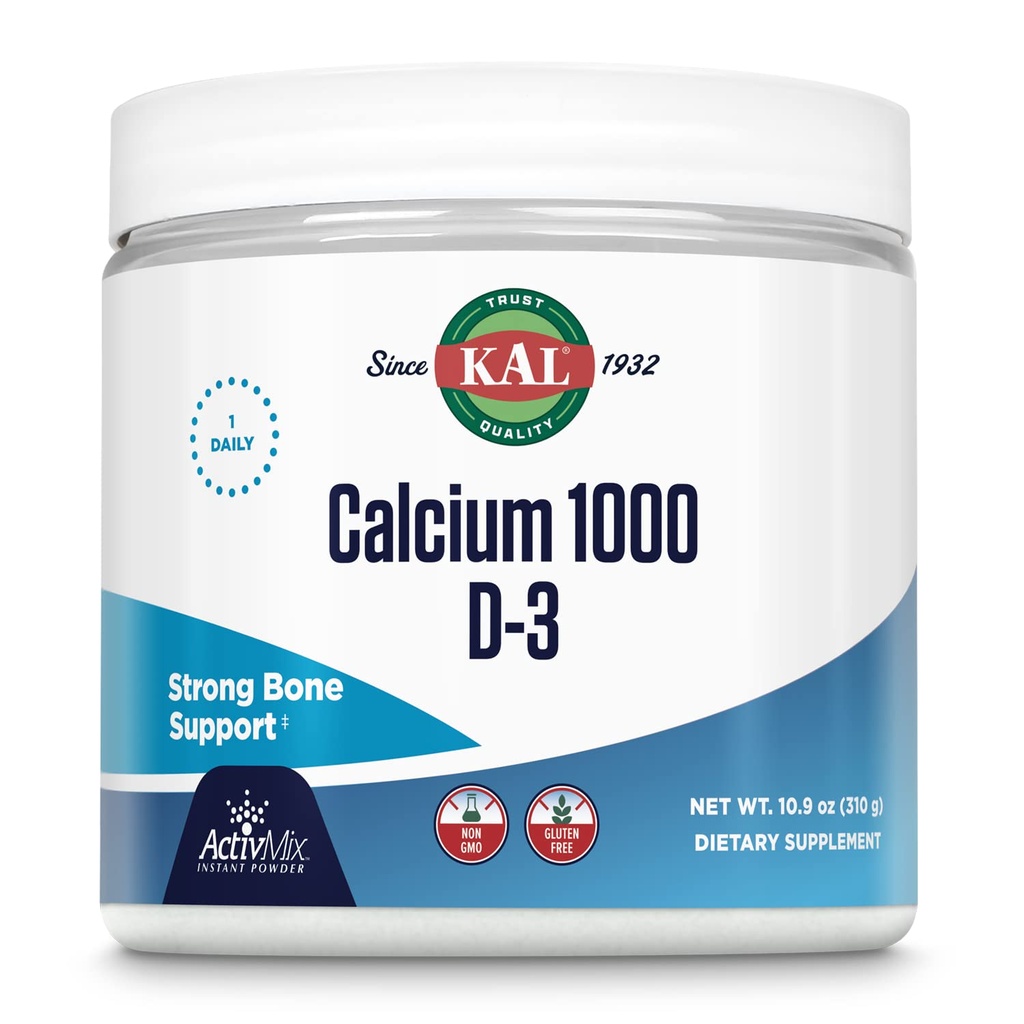 KAL Kalcijev vitamin D-3 ActivMix, Powder Kalcijev dodatek, Biorazpoložljiv Kalcijev laktat in glukonat, Podpora za zdravje kosti, Unflavored, Non-GMO, Gluten Free, 60-dnevno garancijo, 31 Serving, 10,9 oz
