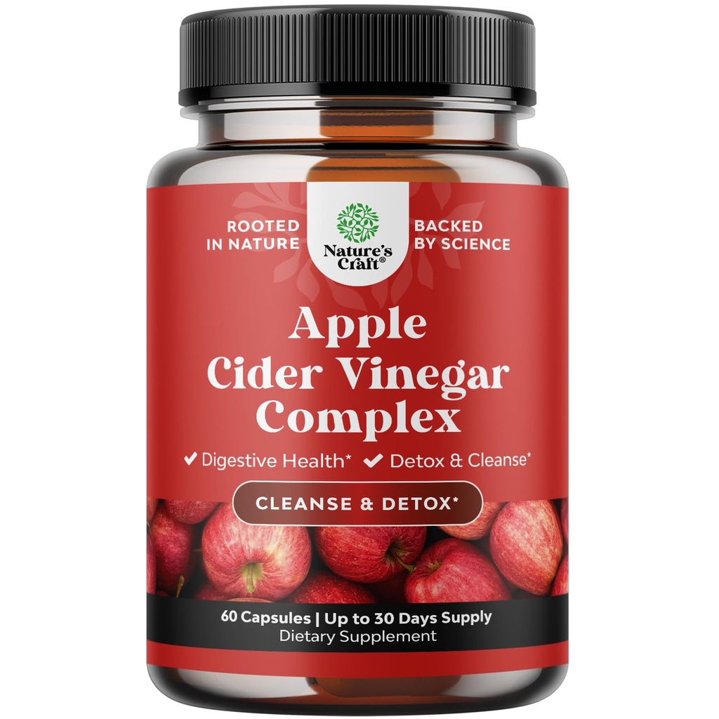 Čiščenje Apple Cider Vinegar Kapsule - ACV Čistilne in detox tablete za črevo in prebavnega zdravja s Slimming Cayenne - Dodatna moč ACV Kapsule za čiščenje in popolno razstrupljanje telesa (30 Servisi)