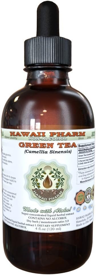 Havaji Pharm Green Tea Alkohol-free Liquid Extract, Organski zeleni čaj (Camellia Sinensis) Suhi list Glicerit Naravni zeliščni dodatek 2 oz