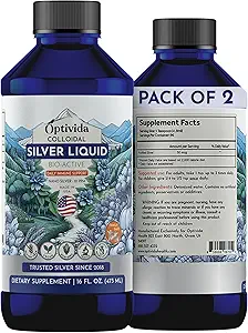 Optivida Health Coloidal Silver Liquid (2 paketa) – Premium Nano Silver Coloidal dodatek za dnevno wellness in imuno podporo, naravni tekoči srebro hidrosol za odrasle in otroke, Non-GMO, Gluten-free