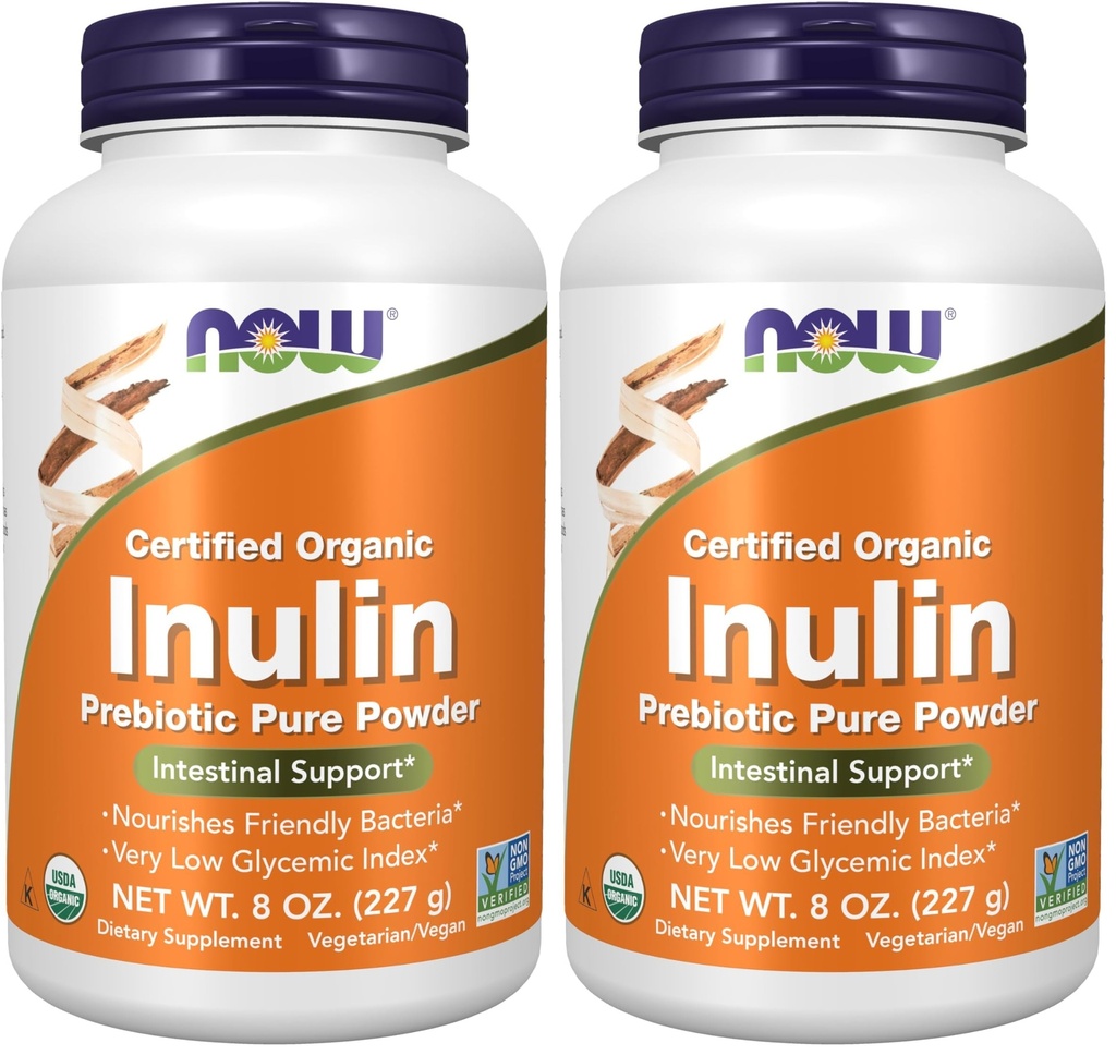 NOW Foods Supplements, Inulin Prebiotic Pure Powder, Certified Organic, Non-GMO Project Verified, Intestinal Support*, 8-Ounce (Pack of 2)