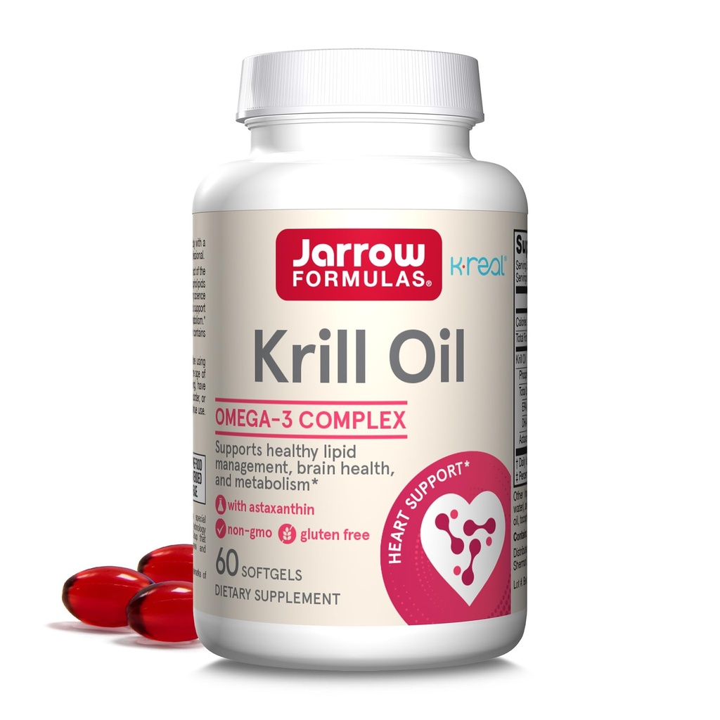 Jarrow Formule Krill Oil - Fosfolipid Omega-3 Kompleks z Astaksantin - 60 Mehkužci - 30 Serving - Podpira Lipid upravljanje, Presnova, zdravje možganov in srca - EPA & DHA - Gluten Free - Non-GMO