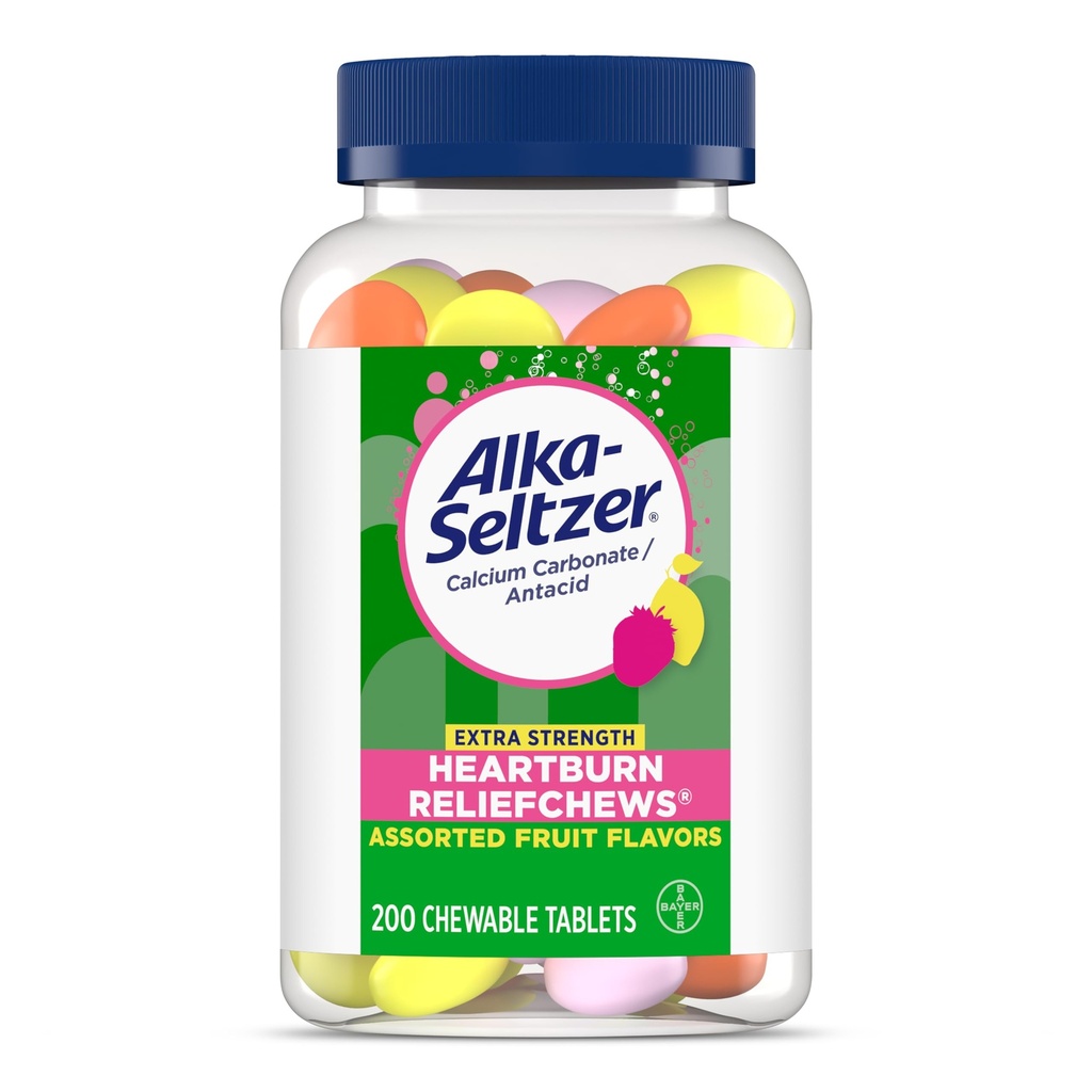 Alka-Seltzer Dodatna moč zgaga ReliefChews, Antacid za hitro zgago in kisle prebavne motnje Relief Na poti, 200 Ct