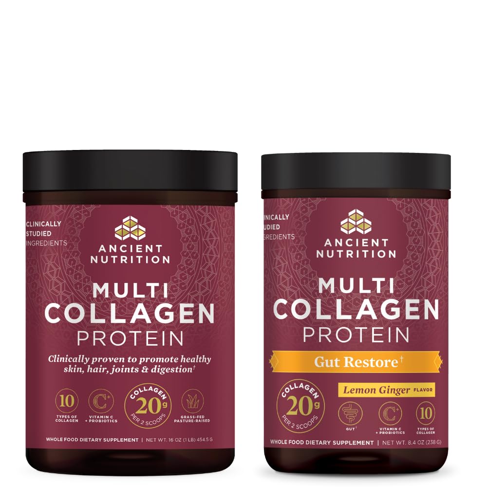 Ancient Nutrition Multi Colagen Protein Powder, brez arome, 45 Serving + Multi Collagen Protein Powder, Gut Restore, 20 Serving