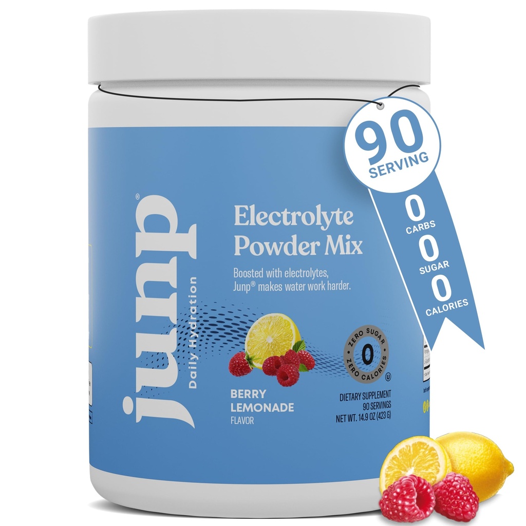 JUNP elektroliti v prahu brez sladkorja brez ogljikovih hidratov – Berry limonade Keto Electrolyte Drink Mix - Kalij & sol Hidracija v prahu elektroliti - Zero Calorie Sugar Free Electrolyte Powder, 90 Servings