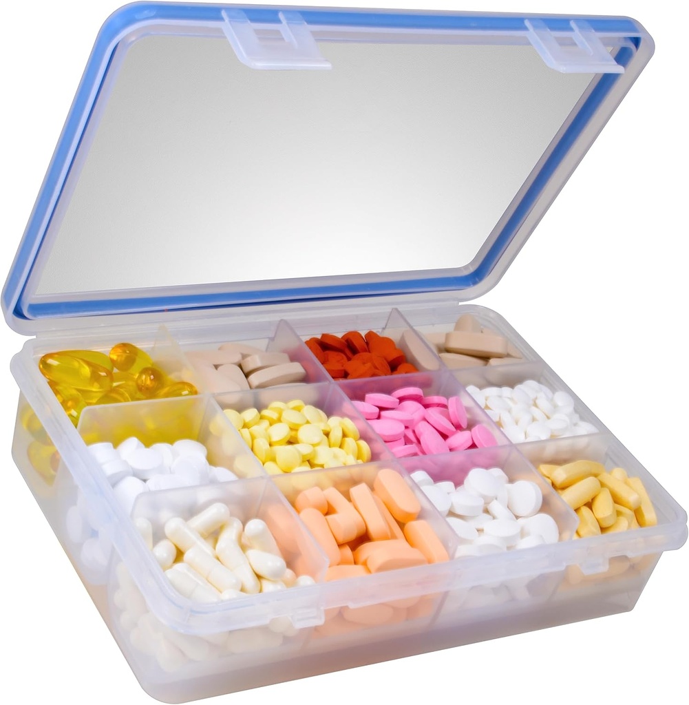 GMS 12 Kompartment Vitamin tablete Organizator - Velika velikost Primeren za več dodatkov in tablet - varno, varno oblikovanje z enostavno zaklepanje Lid - Medicine kabinet Organizator & Idealno za potovanje