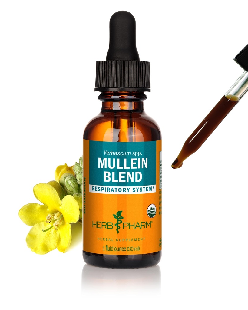 Herb Pharm Certified Organic Mullein Mešanica tekoči ekstrakt za podporo dihalnega sistema - 1 Ounce