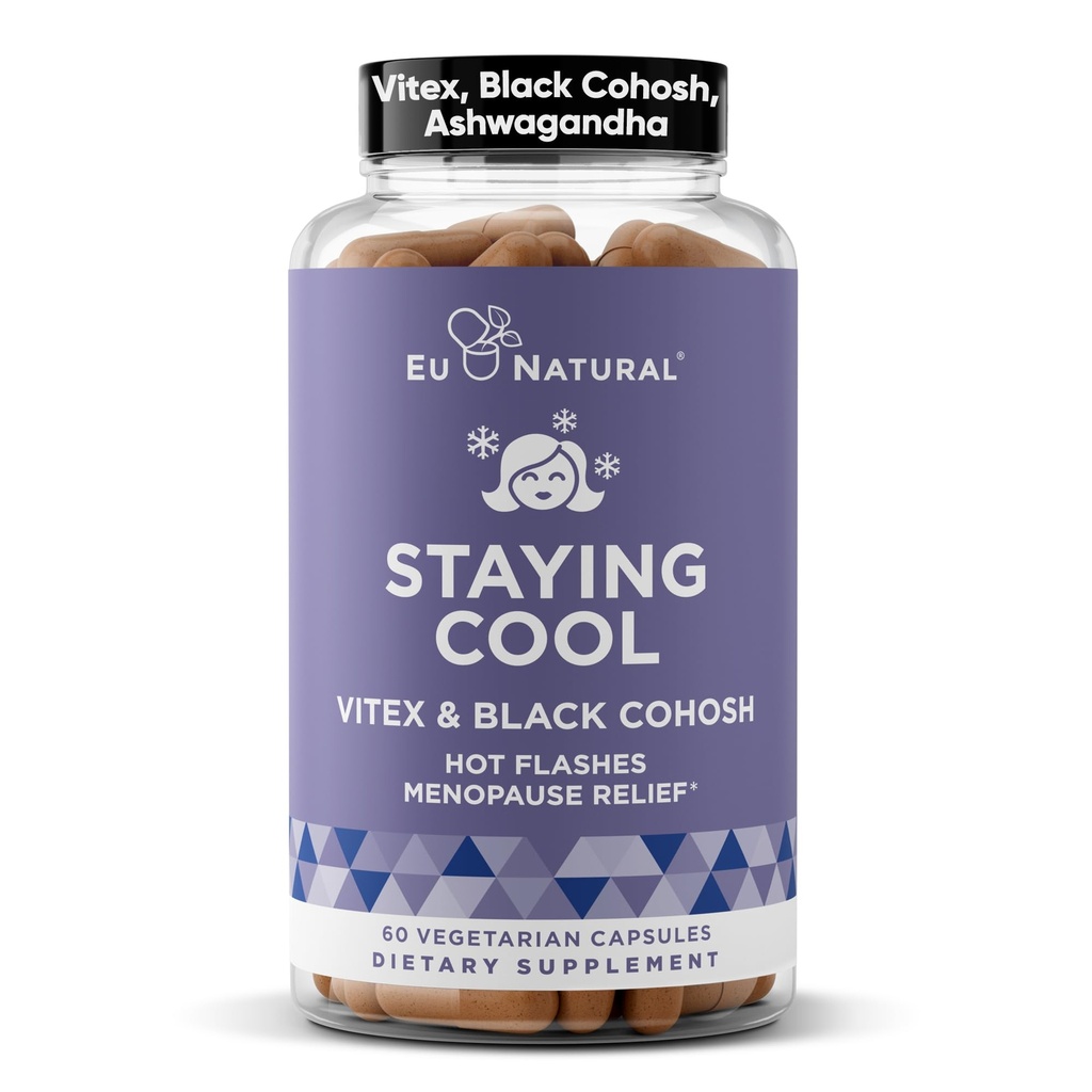Bivanje Cool Menopause Dodatki za ženske – Hormonal Hot Flash Relief, podpora za težo, & Nočno potenje – Vitex Chaste Tree & Black Cohosh – 60 vegetarijanske mehke kapsule