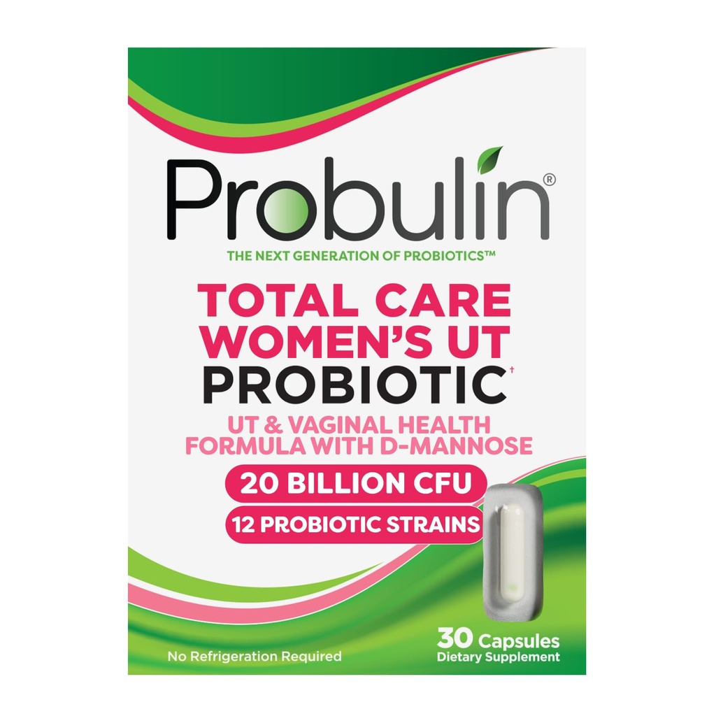 Probulin popolna nega ženski sečni trakt = prebiotiki + probiotiki + postbiotiki za podporo zdrave vaginalne mikrobiom - 20 milijard CFU - 12 sevov - 30 veganskih kapsul