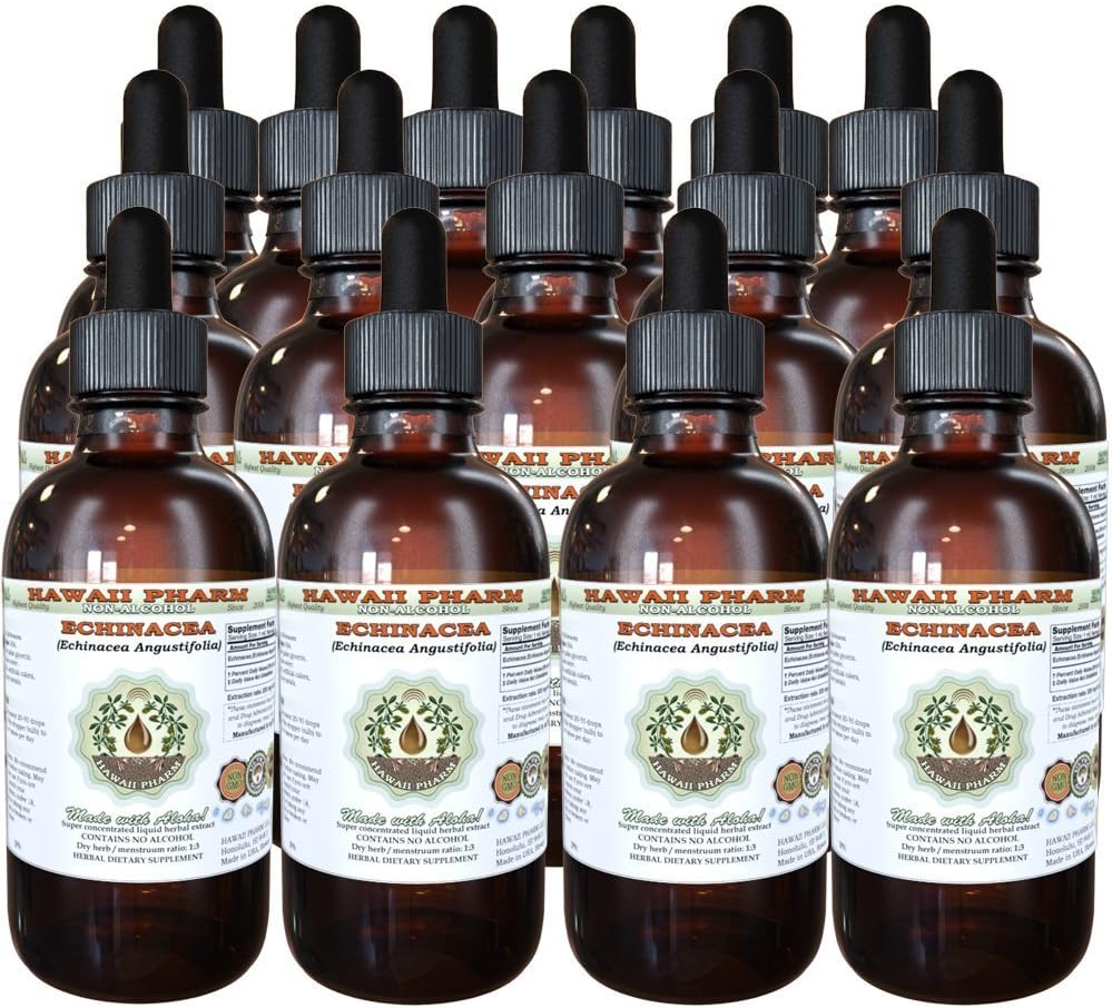 Echinacea Alkohol-free Liquid Extract, Echinacea (Echinacea Angustifolia) Suhi koren Glicerit Havaji Pharm naravni zeliščni dodatek 15x4 oz