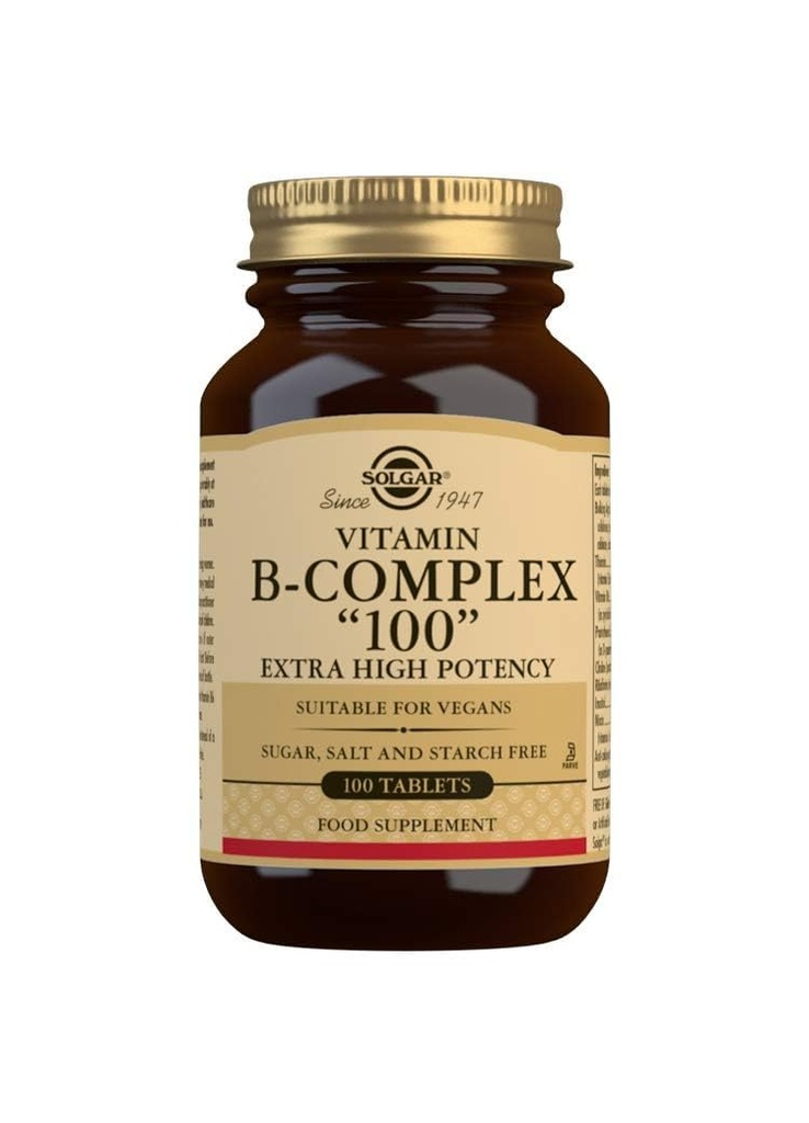Solgar B- Complex 100" - 100 tablet - energijska presnova, kardiovaskularno zdravje, podpora živčnemu sistemu - ne-GMO, Vegan, brez glutena - 100 postrežb