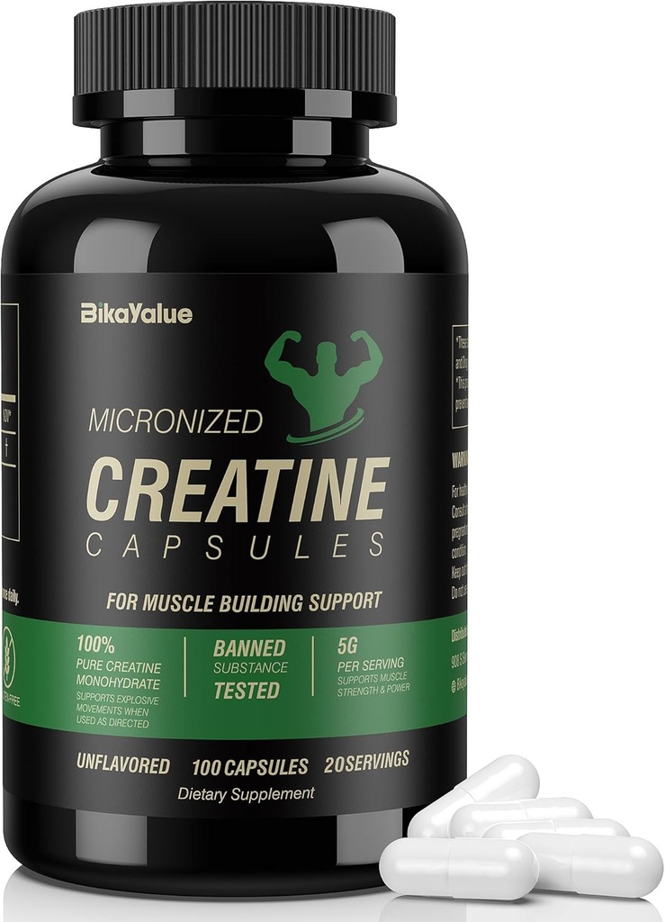 Mikronizirane Kreatin monohidrat Kapsule, Kreatin Kapsule Dopolnilo za mišice, moč, zmogljivost, energijo, regeneracijo, Gluten prosti kreatin za ženske in moške, 100 Kapsule (20 Serving)