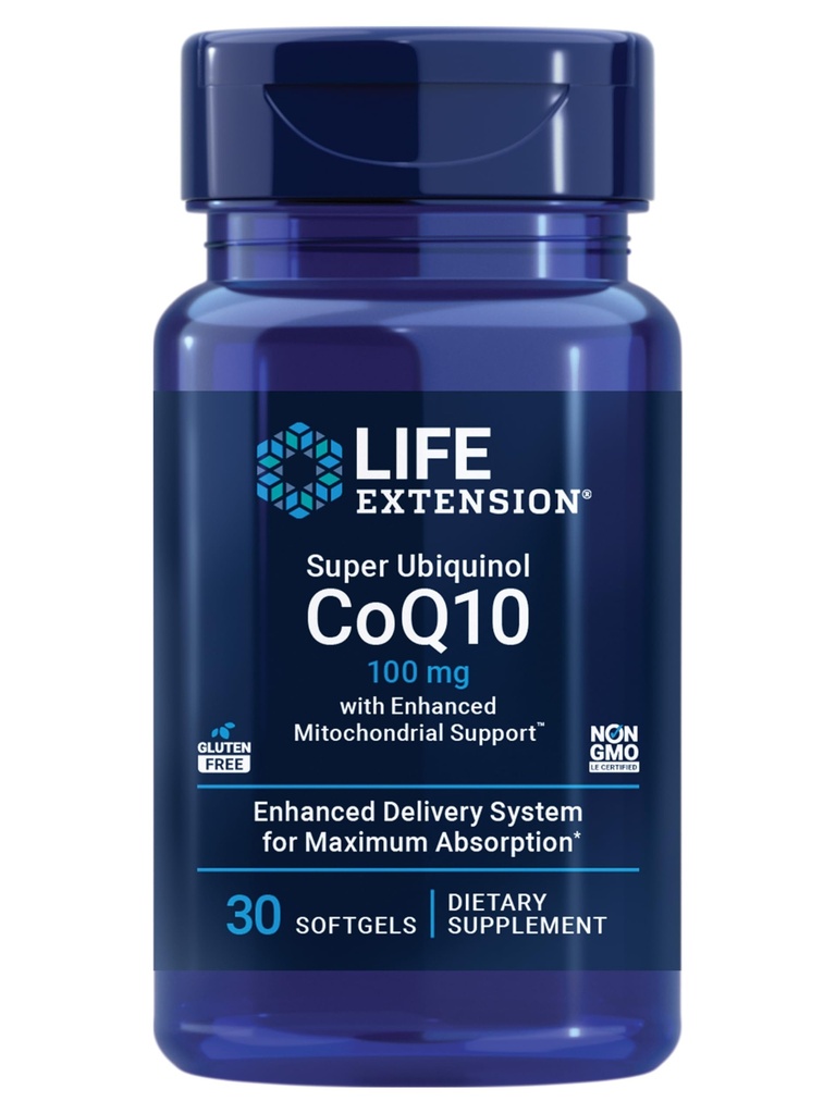 Life Extension Super Ubikinol CoQ10 z izboljšano podporo za mitohondrije TM, Heart Health Supplement, maksimalna absorpcija, 100 mg, Ne-GMO, Gluten-free, 30 mehkih gelov