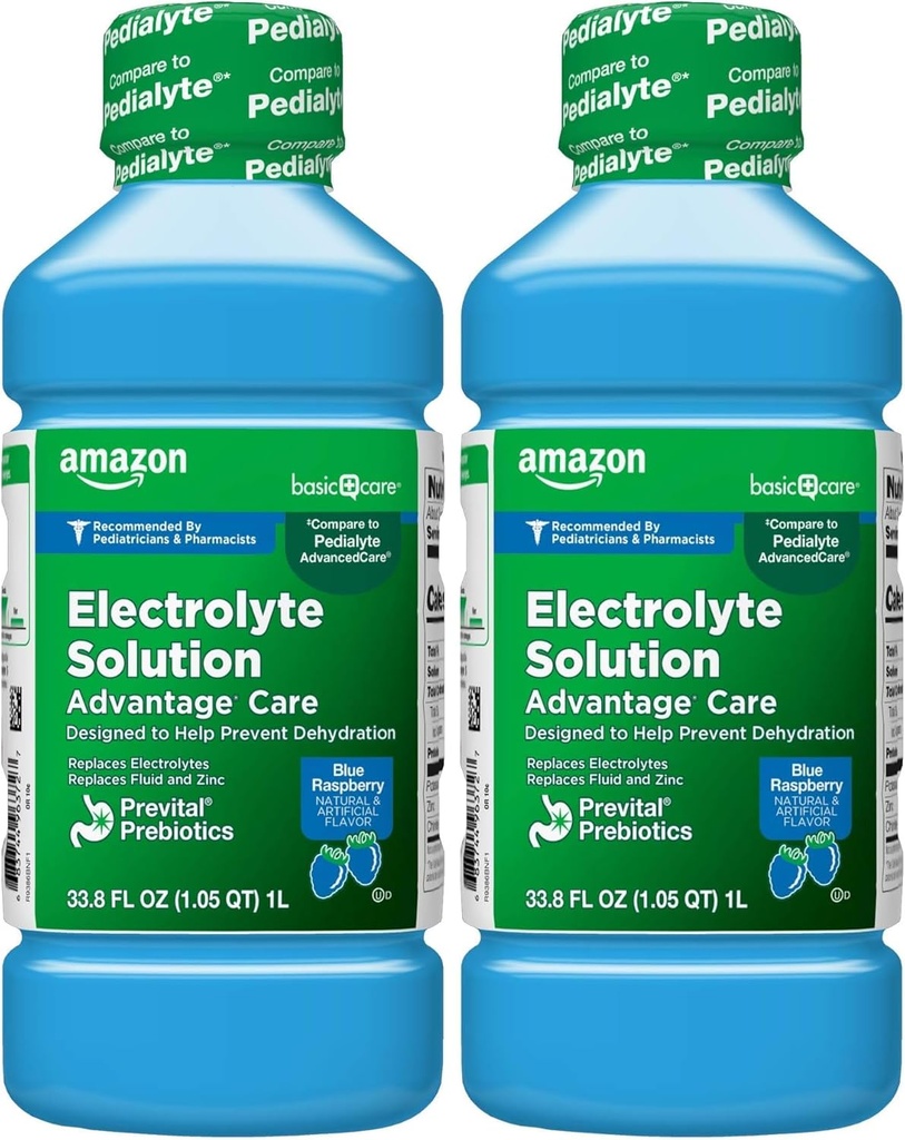 Osnovna nega Elektrolitska rešitev Prednosti Nega s PreVital Prebiotics, Modra malina, Namenjena za pomoč preprečevanje dehidracije, Zamenja elektrolite, tekočina in cink, 33.8 fl oz (Pack od 2)