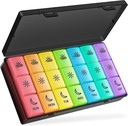 BUG HULL tablete Organizator 3 krat na dan, velik teden medicine tablete organizator 3X na dan, 7 dan tablete škatle primerov jutranjih noon večer za vitamine, trske-liver olje, dodatki (Rainbow Black)